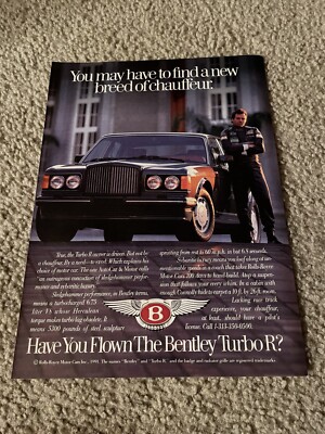 Vintage 1991 ROLLS-ROYCE BENTLEY TURBO R- PRINT AD ''NEW BREED OF CHAUFFEUR''