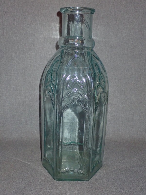 Large Antique Cathedral Pickle Bottle 13 5/8” 6 Panels Applied Lip