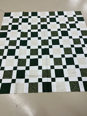 Green & Gold Christmas Handmade Quilt Top, 56'' x 56'', Ready to Finish, W/Binding
