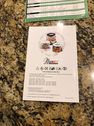 NUWAVE Infrared Oven Complete cookbook w/ Quick & Easy Cooking Guide