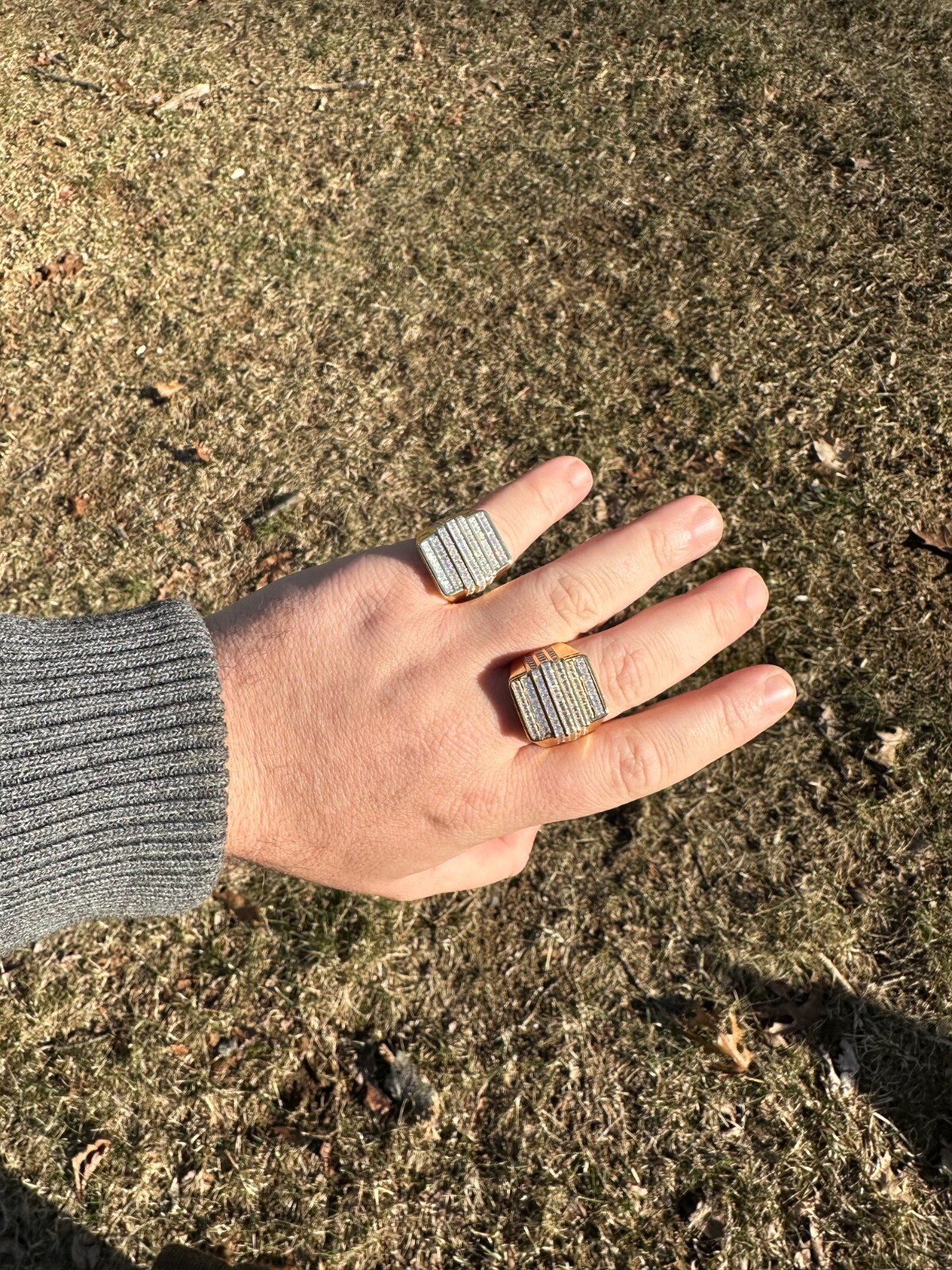 Pre-owned Pinky Moissanite Baguette Ring 14k Gold Over 925 Silver Iced Hip Hop Pass Diamond Test