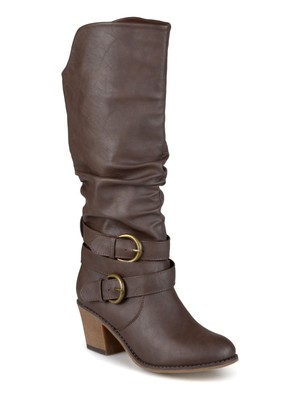 

JOURNEE COLLECTION Женские коричневые ботинки без шнуровки на блочном каблуке с поздним носком, Коричневый, LATE-DBR-100