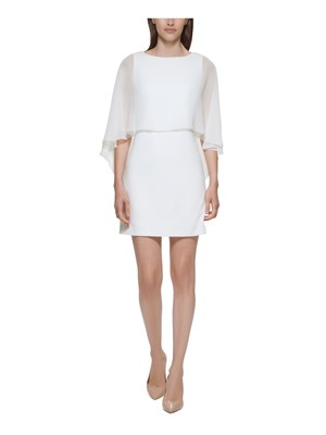 

CALVIN KLEIN Женское белое шифоновое короткое платье-накидка с рукавами-крылышками, Белый