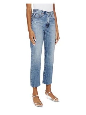 

AG Женские синие джинсовые укороченные джинсы прямого кроя с необработанным краем на молнии и высокой талией, Синий, LGN1986RH