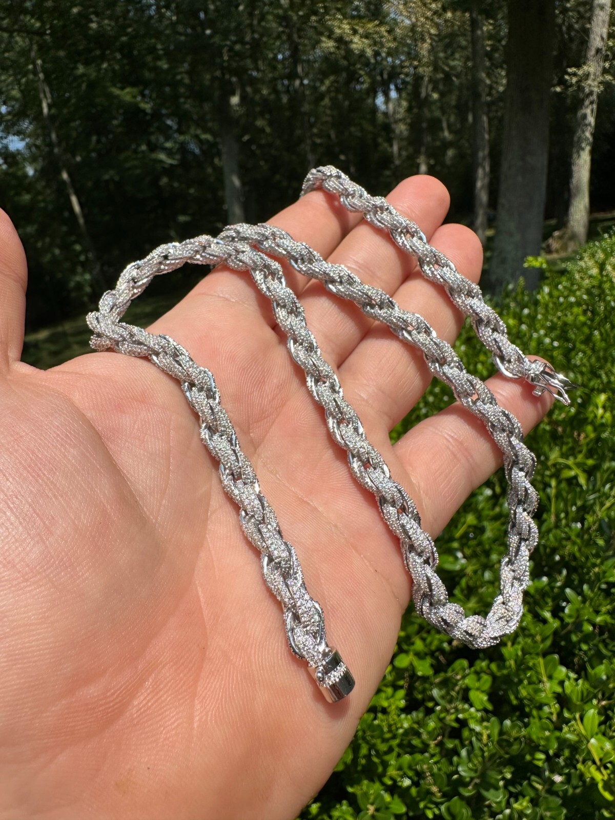 Pre-owned Harlembling Moissanite Iced 7.5mm Rope Chain Necklace Real 925 Silver Men's Hip Hop 16-28" In White/colorless