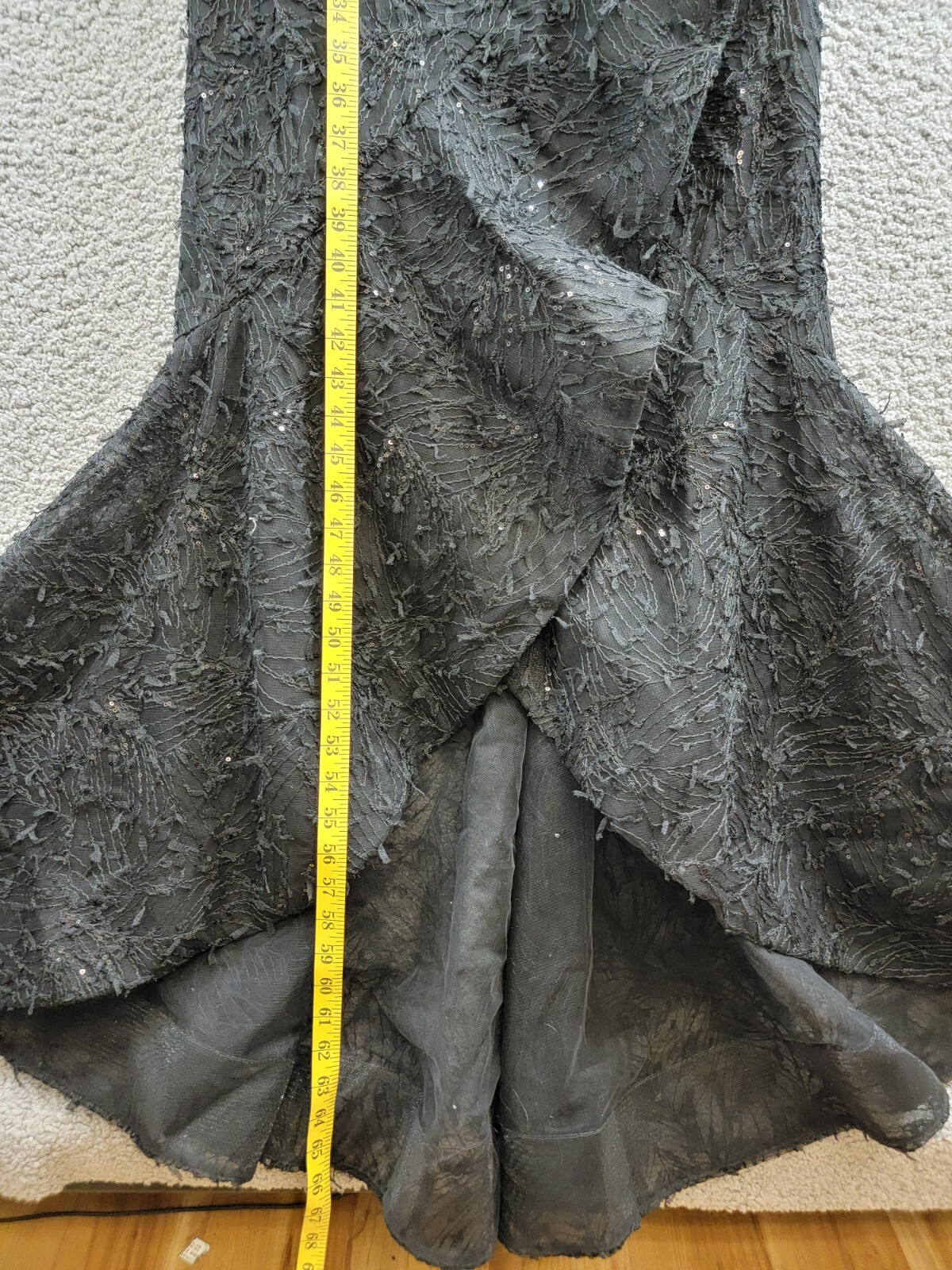 Teri Jon by Rickie Freeman Sequin Embroidered One Shoulder Gown Women's 8 Black - Picture 7 of 15