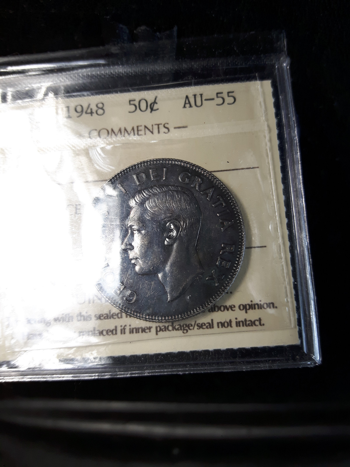 CANADA 1948 **SILVER HALF DOLLAR**   *ICCS AU-55*     *Rare Key Date*      Toned