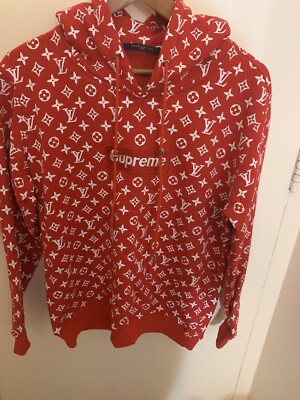 Pre-owned Louis Vuitton Supreme Lv Box Logo Hoodie Hooded Sweatshirt Sz Xl  Rare Authentic In Red