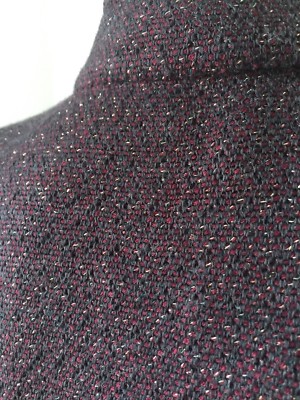 Pre-owned St. John's Bay St John Knit Long Jacket Topper Sz 14 Long Tweed Hematite Melange Wool In Black, Lara Red, Gold Shimmer