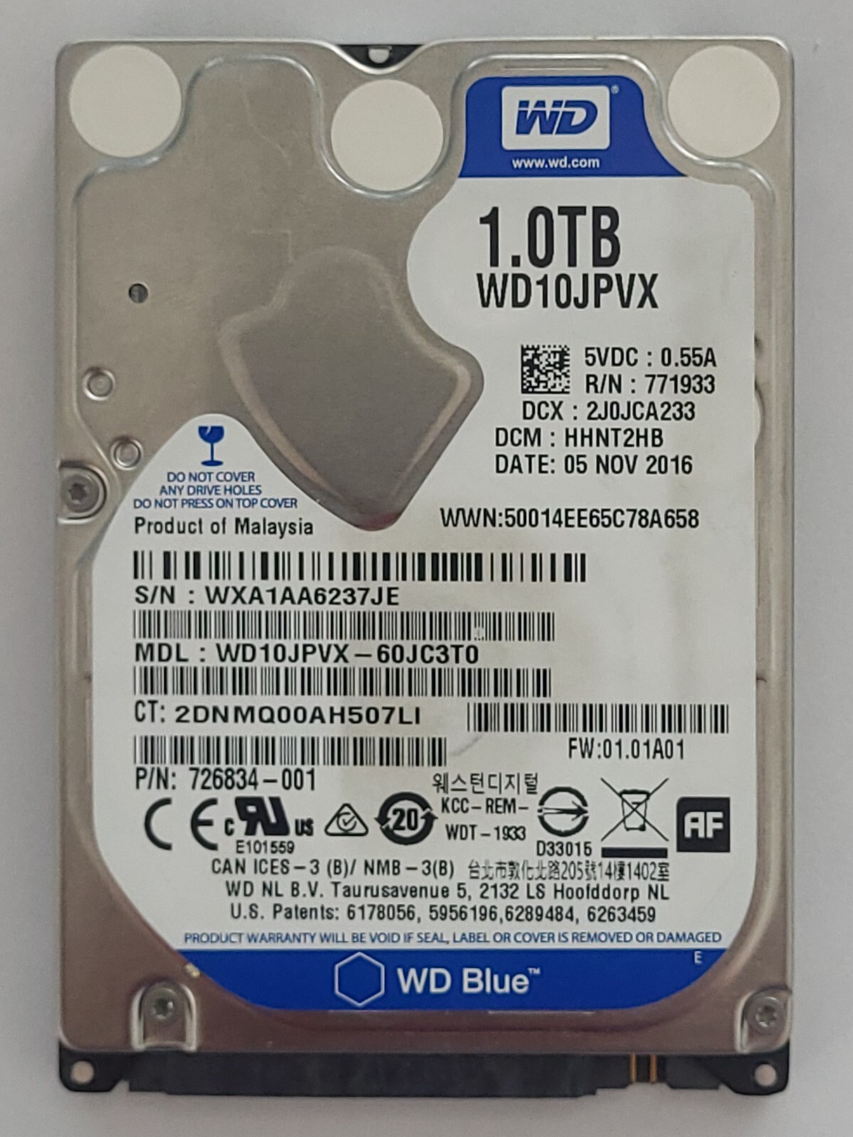 WD10JPVX-60JC3T0, DCM: HHNT2HB, NOV 2016, Western Digital WD10JPVX-60JC3T0, DCM: HHNT2HB, NOV 2016, Western Digital