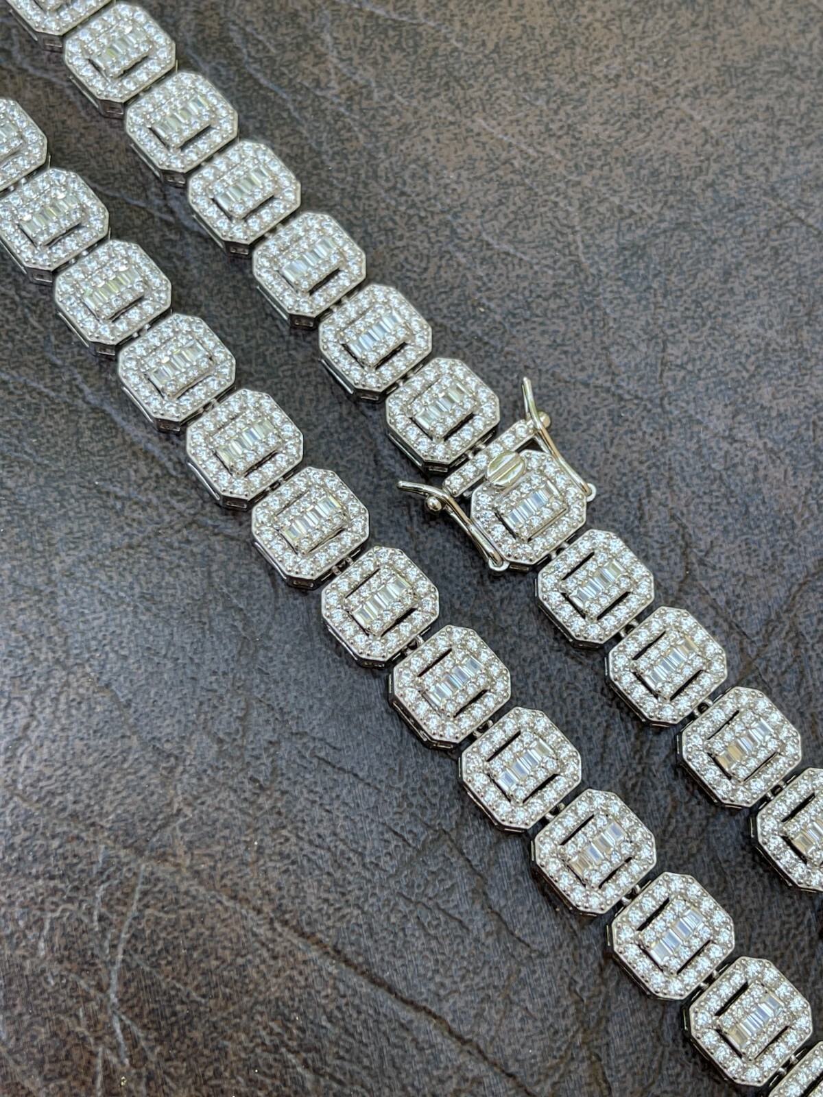 Pre-owned Silver Men's Ladies Square 10mm Baguette Chain Real 925  Iced Flooded Out Cz