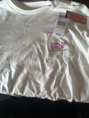 Vineyard Vines Girls T Shirt M 12-14 White Pocket Multi-Color Whale Long Sleeve