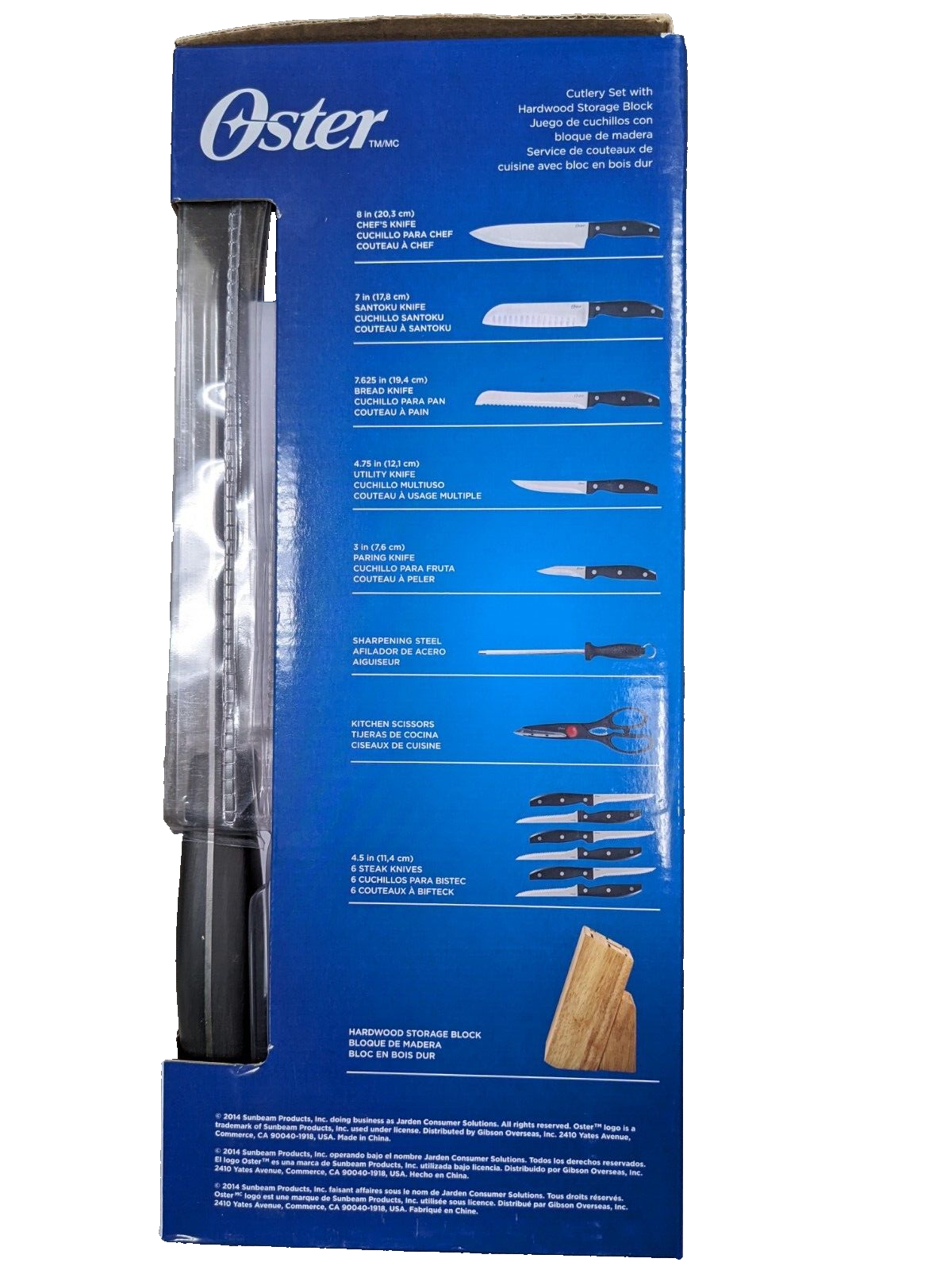 NIB NEW OSTER GRANGER 14-PIECE KITCHEN KNIFE WOOD BLOCK SET STAINLESS STEEL