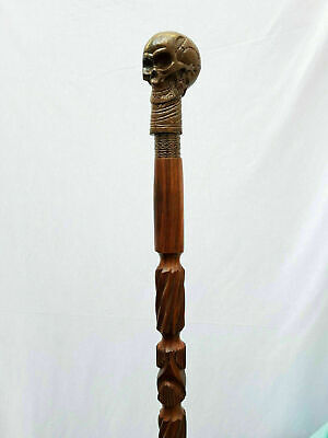 Solid Aluminum Skull Design Handle Vintage Style Wooden Walking Cane Shaft Stick