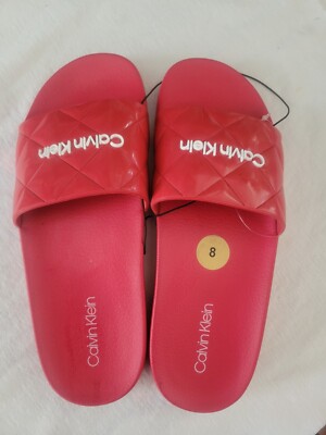 WOMENS CALVIN KLEIN RED QUILTED STYLE SLIDES 8