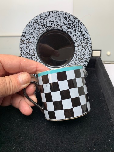 vintage Black White Checker Tea Cup And Saucer Lt 435c
