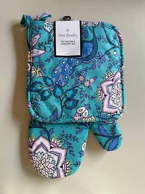 NWT~Original Bag~Vera Bradley~Pot Holder and Oven Mitt Set~Peacock Garden