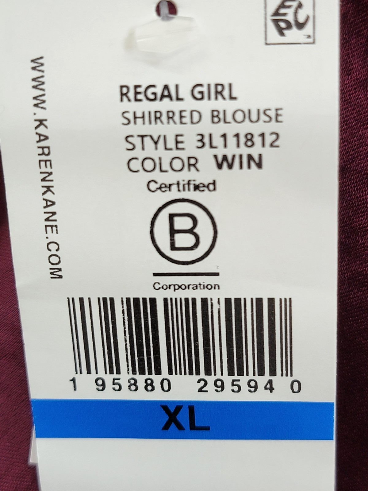 Karen Kane Shirred Blouse Womens XL Wine Solid Collared Long Sleeve Button Front - Picture 16 of 16