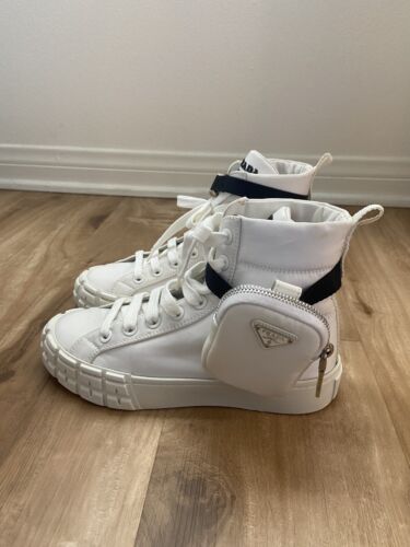 $1370 Prada High Top Sneakers Nylon Zip-Pouch White US 6.5 $1370 Prada High Top Sneakers Nylon Zip-Pouch White US 6.5