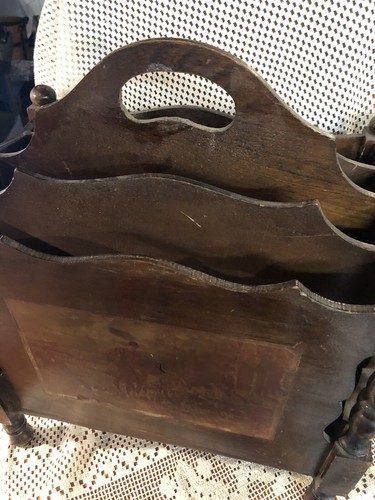 Vintage antique solid 1940's BUTLER MAHOGANY wood  magazine Rack stand Fox Hunt