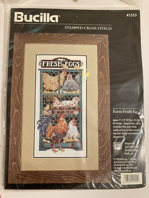 Bucilla Stamped Cross Stitch Kit Farm Fresh Eggs Rooster 1996 Kitchen Gillum