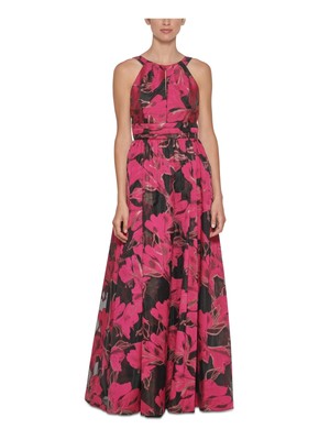 

CALVIN KLEIN Женское плиссированное длинное торжественное платье без рукавов с лямкой на шее, Розовый