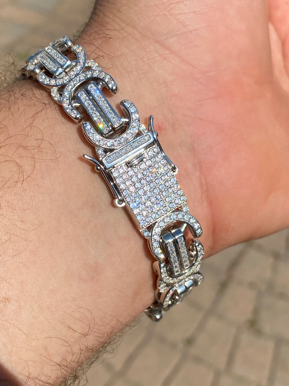 Pre-owned Silver Real Solid 925  Mens Custom Byzantine Bracelet 14mm Iced Heavy Hip Hop