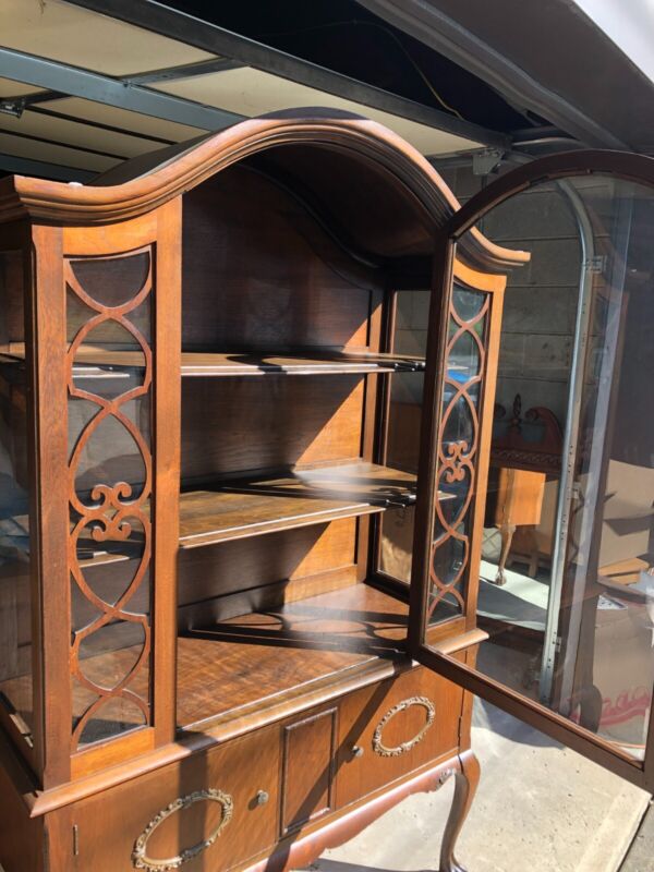 Antique Walnut Dining Room Set. China Cabinet with glass doors,