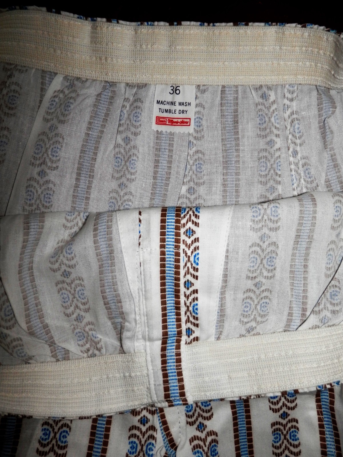 Vintage New size 36 Boxer Shorts Underwear Sears Mens Store NOS Blue Brown Print