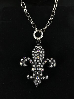 PENDANT/NECKLACE 26'' Adjustable Chain AB Iridescent Rhinestone FLEUR DE LIS