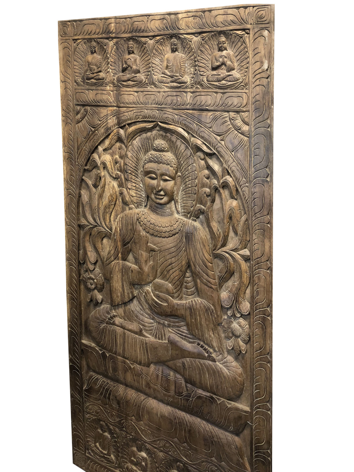 Buddha barn door RECLAIMED WOOD CARVED RUSTIC Wall Art Panel Sculpture YOGA LOVE
