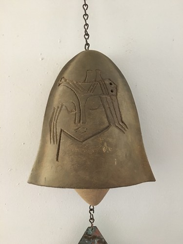 Vintage Large Soleri Southwestern Woman's Face Ceramic Bell Windchime