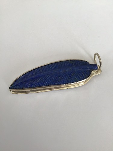 Dan Dodson Large Sterling Silver Carved Lapis Feather Pendant