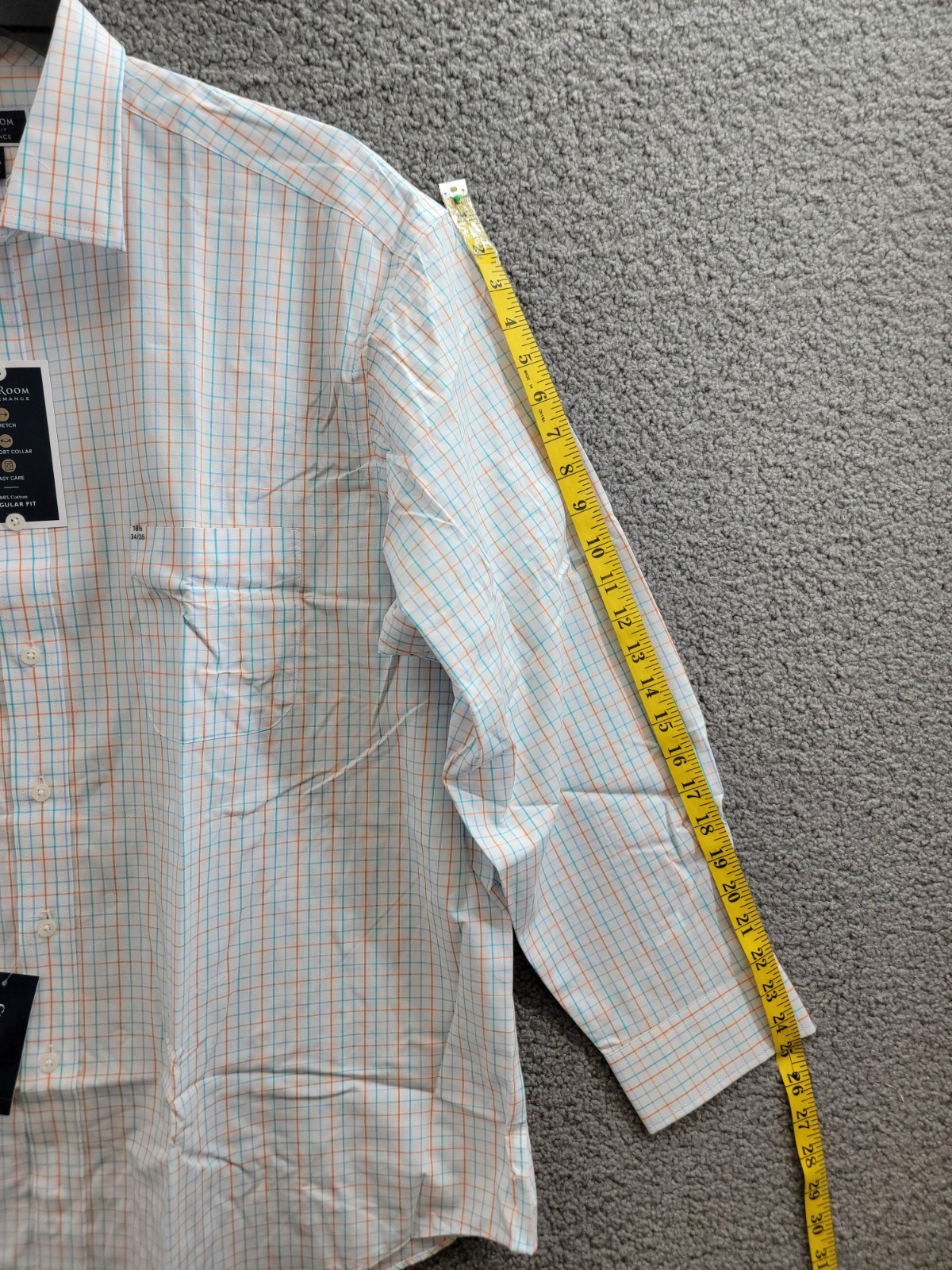 Club Room Regular Fit Performance Dress Shirt Men's 18.5 34-35 Orange/Aqua L/S - Picture 9 of 18
