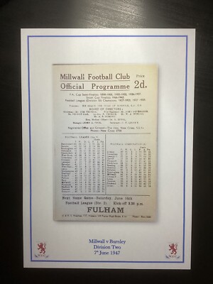 1946-47 Millwall v Burnley Division 2 Programme PRINT