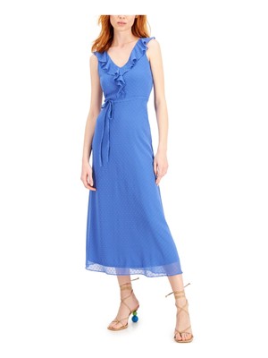 

INC DRESS Женское платье макси с V-образным вырезом и застежкой-молнией + расклешенное платье, Синий