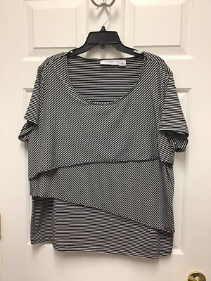 SAG HARBOR STRETCH WOMAN TOP PLUS SIZE 2X BLACK & WHITE SHORT SLEEVE NWOT NEW