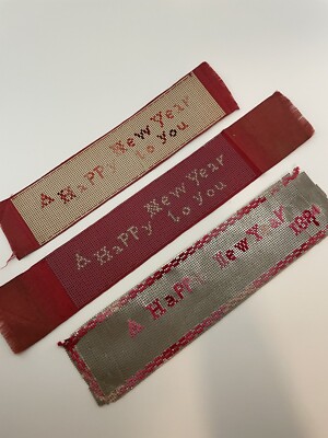 Set of 3 NEW YEAR Antique Punch Paper Sampler Bookmark Cross Stitch Needlepoint