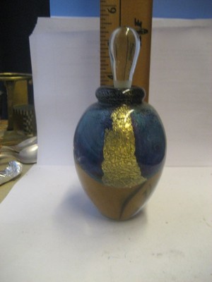 HAND BLOWN BLUE GLASS PAPERWEIGHT PERFUME BOTTLE/ARTIST SIGNED-1993/R. EICKHOLT