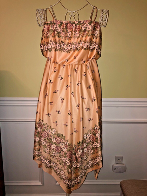Women s Vintage 80 s Disco Dress JCP Handkerchief Hem Peach Floral
