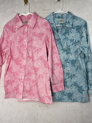 Blair Size Large Cotton Long Sleeve Floral Paisley Button Up shirt Lot Of 2 NEW