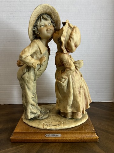 Vintage Giuseppe Armani Girl And Boy Kiss Bisque Figurine