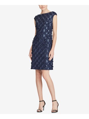

Женское коктейльное платье-футляр RALPH LAUREN темно-синего цвета с короткими рукавами выше колена, Navy