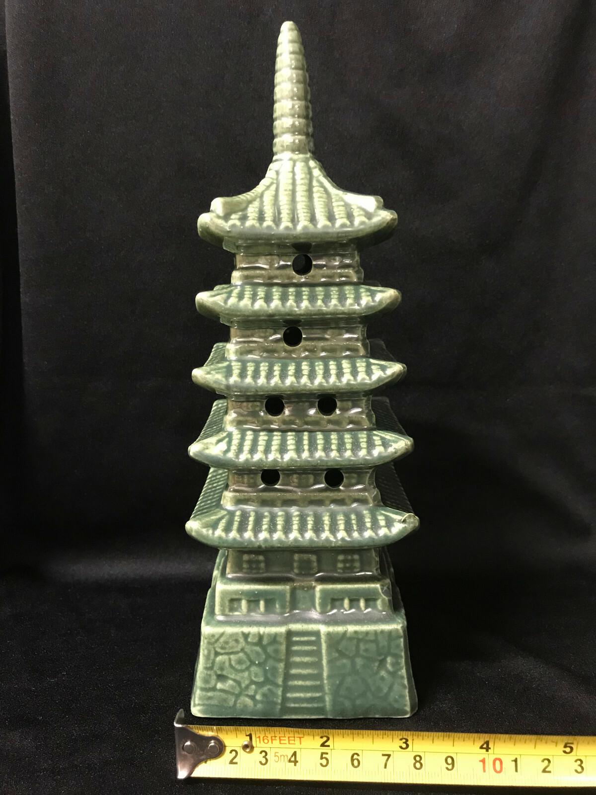 New Vintage Ceramic Tall Green Pagoda Fish Aquarium Decor Japan Zenith