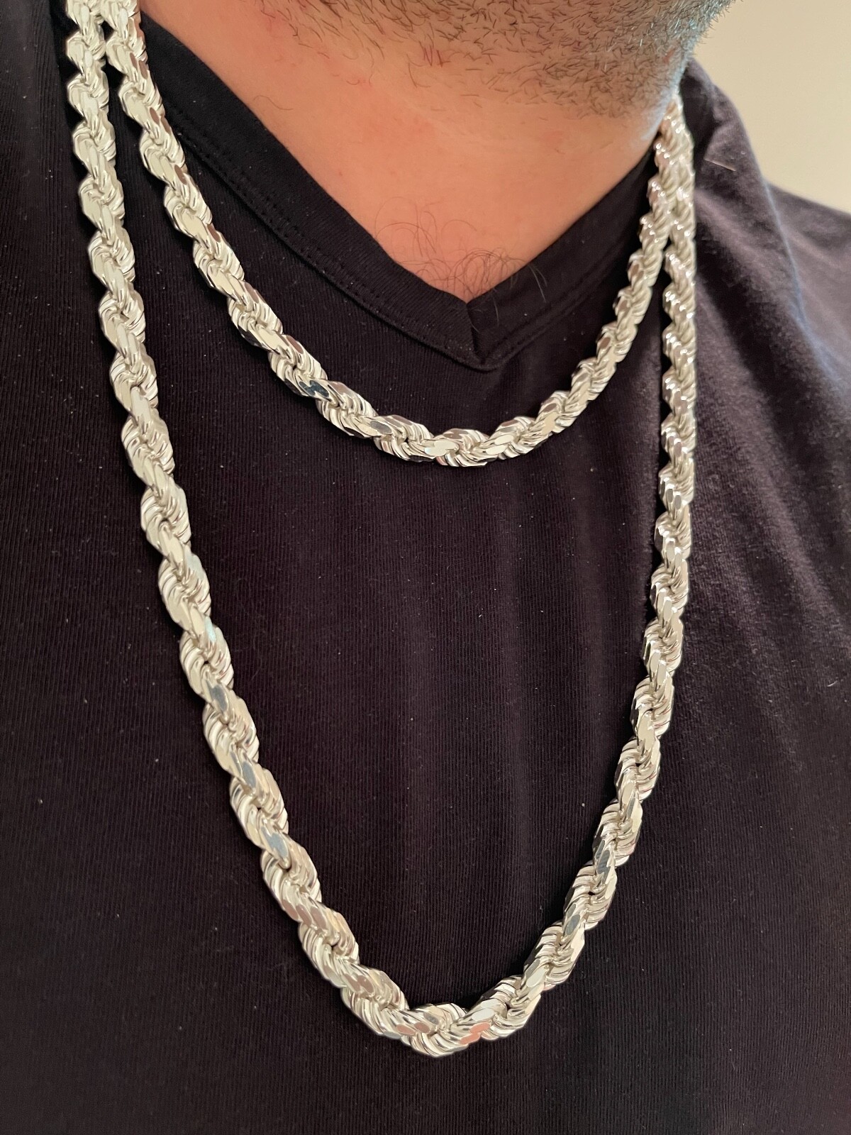 Pre-owned Silver Heavy 8mm Men's Rope Chain Real Solid 925 Sterling  Necklace 18"-30" Italy