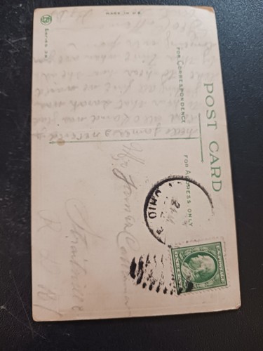 1912 postcard Love Plays The Deuce Young Woman Drawing 2 Hearts series 35 posted