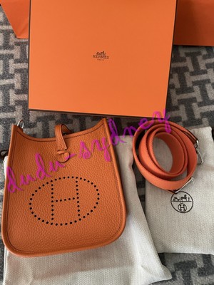 NIB Authentic Hermes Mini Evelyne TPM Orange in Clemence Leather PHW Stamp W