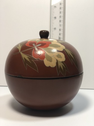 Vintage Marked Japanese Rust Orange Lacquerware Box with Floral Decor