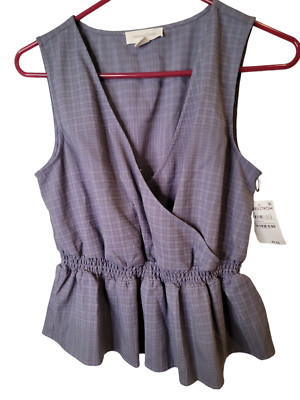 Treasure & Bond Size Small Womens Top Sleeveless Blue Gradient Plaid Shirt NWT