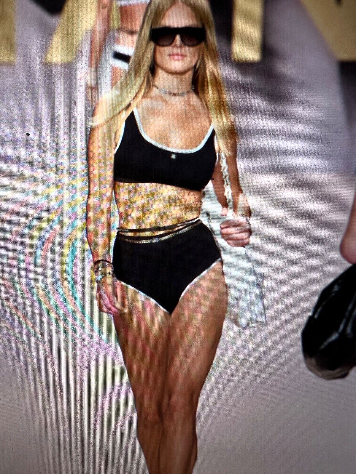 CHANEL 22S NEW BLACK ECRU TWO PIECE SWIMSUIT JEWELED CC CHANEL 22S NEW BLACK ECRU TWO PIECE SWIMSUIT JEWELED CC